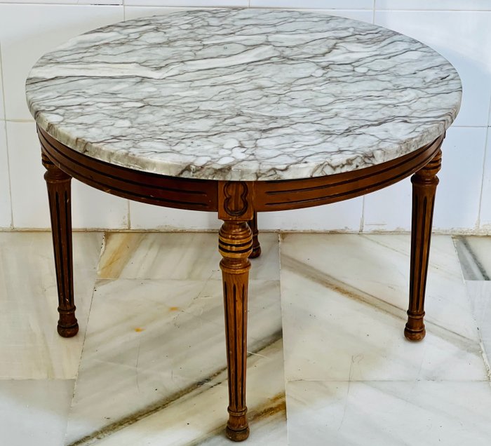 Preview of the first image of round auxiliary table - Mahogany, Marble - 20th century.