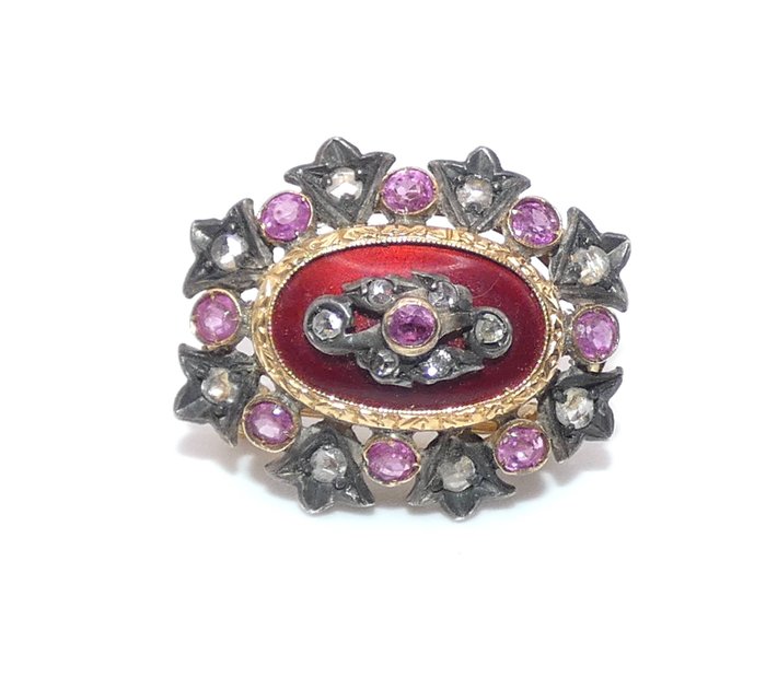 Image 3 of 18 kt. Gold, Silver - Brooch Ruby