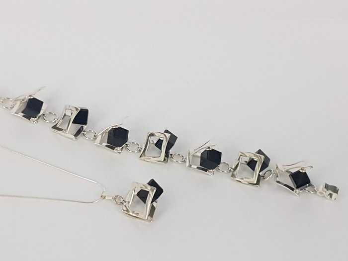 Image 2 of Jacek Ostrowski - 925 Silver - Bracelet, Pendant, Set - Original Swarovski Crystal