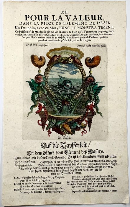 Image 3 of Charles Le Brun (1619-1690; Sebastien Le Clerc (1637-1714) - Marine emblem, Sea Monster, Dolphin, D