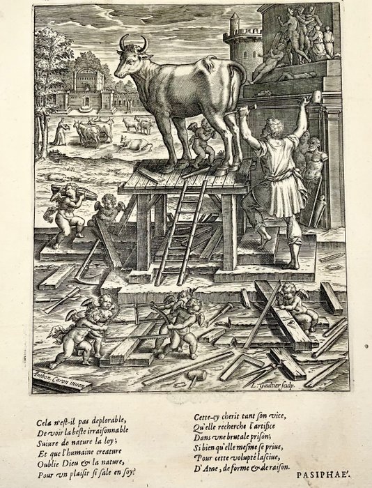 Image 2 of Leonard Gaultier. Gaultier, or Galter (1561-1641) after Coron - Mythology, Pasiphaë, the Hollow Bul