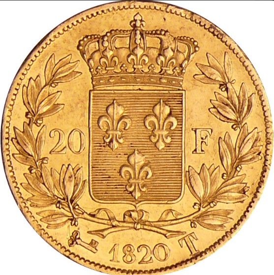 法國. 路易十八世 (1814-1824). 20 Francs 1820-T, Nantes