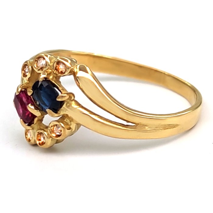 Image 3 of 18 kt. Yellow gold - Ring - 0.09 ct Diamonds - Ct 0.15 Ruby - Ct 0.15 Sapphire
