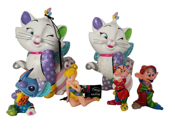 Preview of the first image of Disney by Britto - 6 Disney figurines - 2x Aristocats' Marie, Stitch, Tinker Bell, Grumpy, Dopey -.