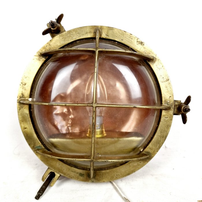 Image 3 of Authentic industrial cage wall lighting Approx. 1900 - Bronze, Copper, Glass - Early 20th century