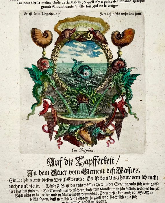 Image 2 of Charles Le Brun (1619-1690; Sebastien Le Clerc (1637-1714) - Marine emblem, Sea Monster, Dolphin, D