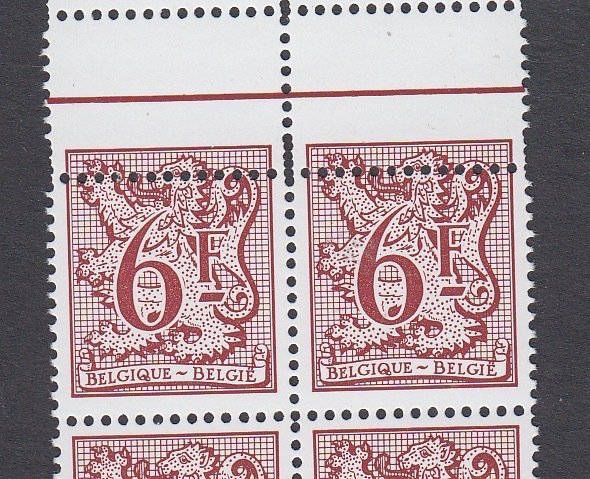 Image 2 of Belgium 1981 - Heraldic Lion - OBP : 1998 in blok van 20 met zeer opvallende tandingfout op 2 boven