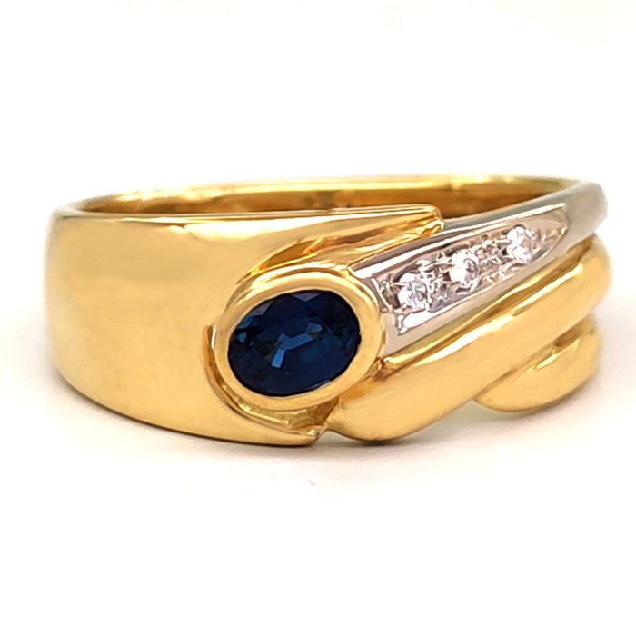 Preview of the first image of 18 kt. White gold, Yellow gold - Ring - 0.60 ct Sapphire - 0.05 ct Diamonds.