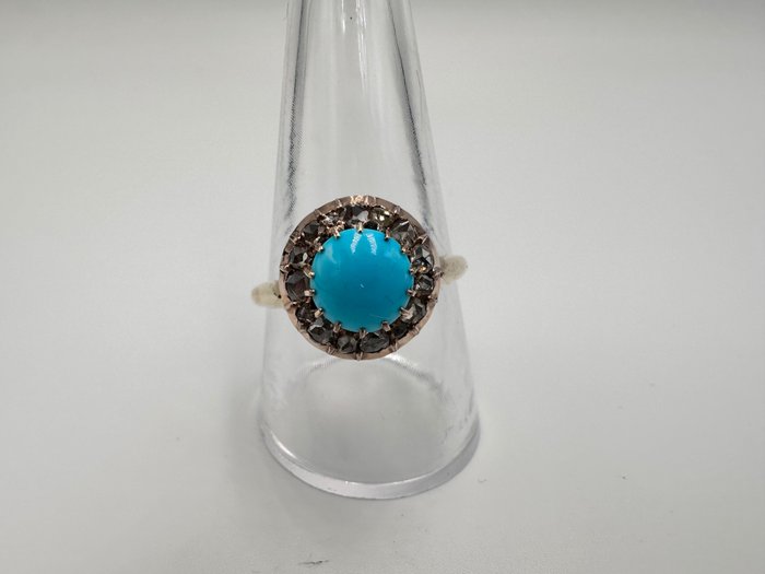 Image 3 of 14 kt. Yellow gold - Ring Turquoise - Diamonds