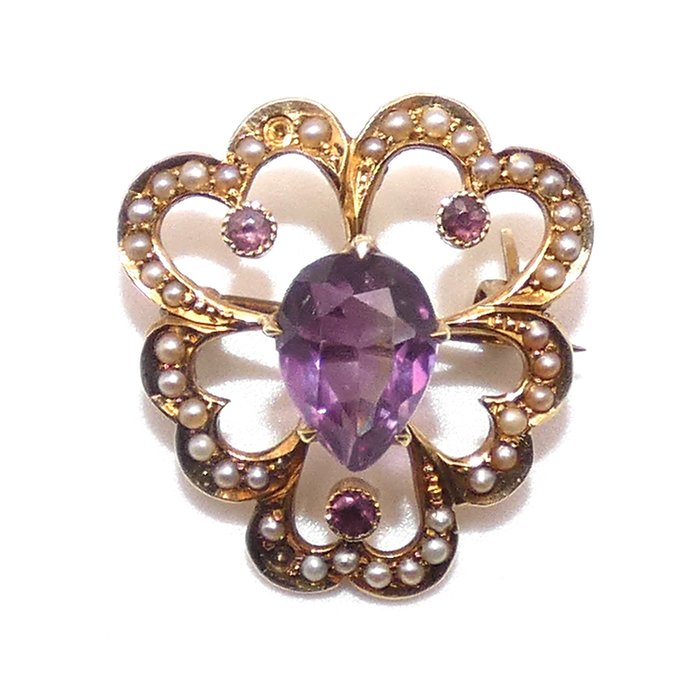 Preview of the first image of 14 kt. Gold - Brooch Amethyst.