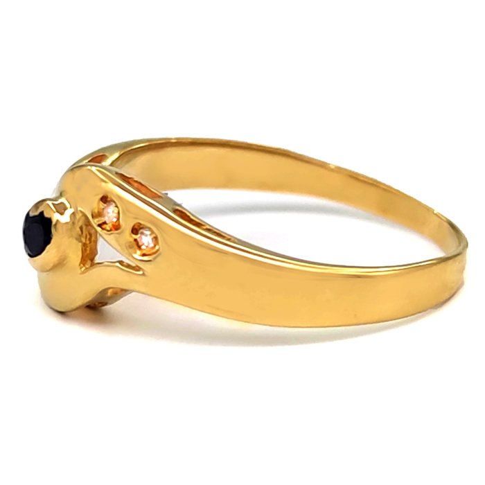 Image 3 of 18 kt. Yellow gold - Ring - 0.25 ct Sapphire - 0.04 ct Diamonds