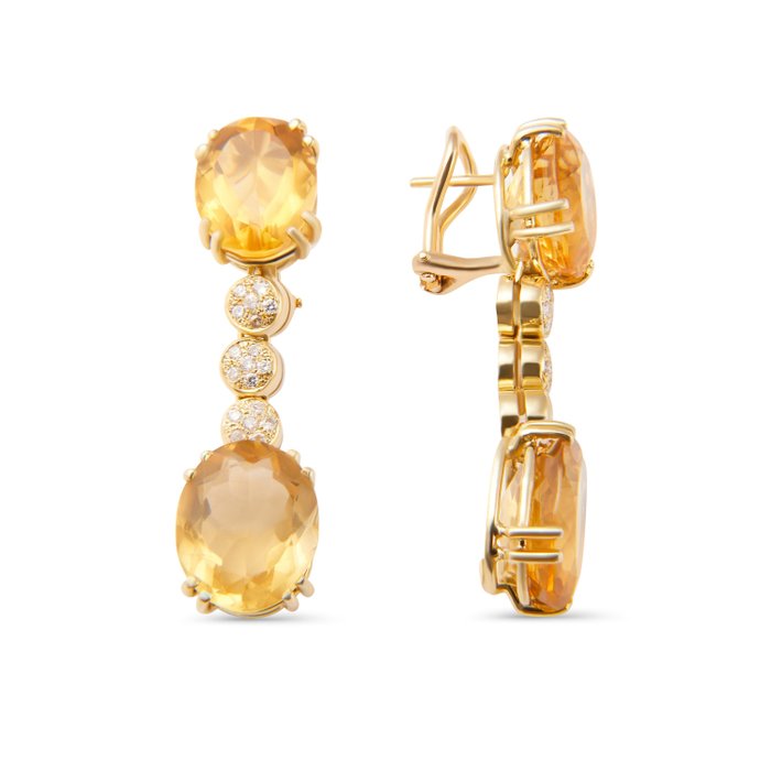 Image 3 of Mixed Gold, Yellow gold - Earrings, Necklace, Ring, Set - 218.60 ct Citrine - Diamonds