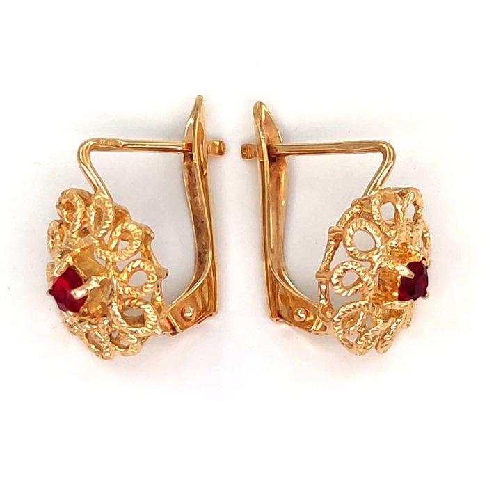 Preview of the first image of 18 kt. Yellow gold - Earrings - Red Rock.