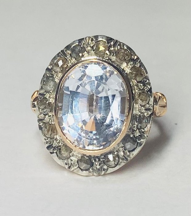 Preview of the first image of senza prezzo di riserva - 14 kt. Gold, Silver - Ring - 5.00 ct Aquamarine - Diamonds.