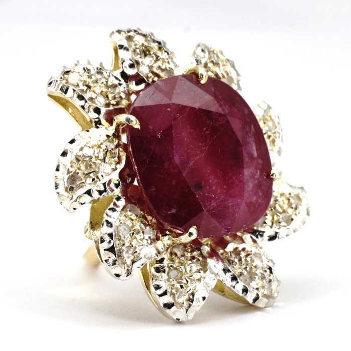 Image 2 of 14 kt. Gold, Silver - Ring Ruby - Diamonds