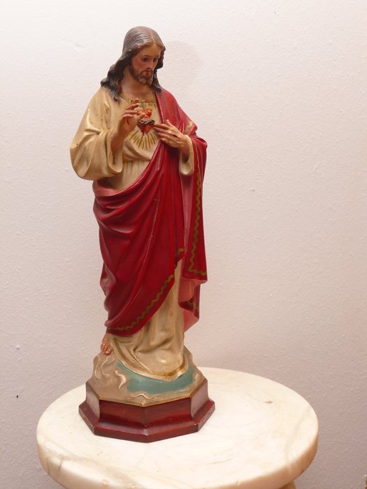 Image 3 of Sculpture, Sacred Heart of Jesus, Olot - Pulp wood, Glass, Wood - First half 20th century