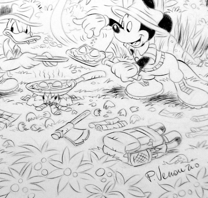 Image 3 of Disney's Adventure - Mickey & Donald in the Wilderness - A3 - Signed Original Pencil Drawing by Pas