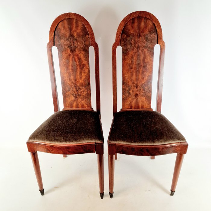 Image 2 of Exceptionally unique pair of walnut veneer chairs with velor seat. Approx. 1920 (2)