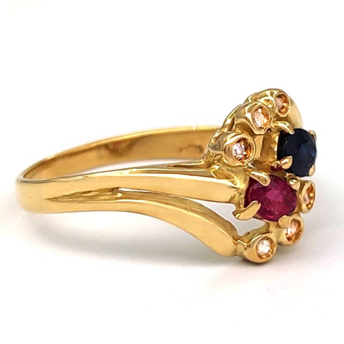 Image 2 of 18 kt. Yellow gold - Ring - 0.09 ct Diamonds - Ct 0.15 Ruby - Ct 0.15 Sapphire