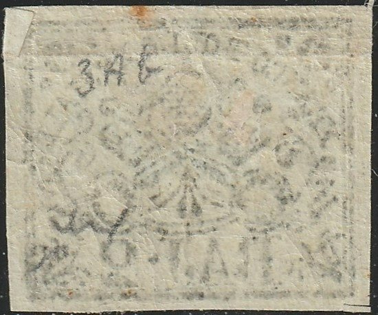 Image 2 of Italian Ancient States - Papal State 1864 - 1st issue, 2 b. azure grey, thin paper, with good margi