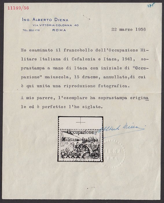 Image 3 of Italy - Occupation of the Ionian Islands 1940-1943 1941 - Mitologica di Grecia 15 dracme verde sopr