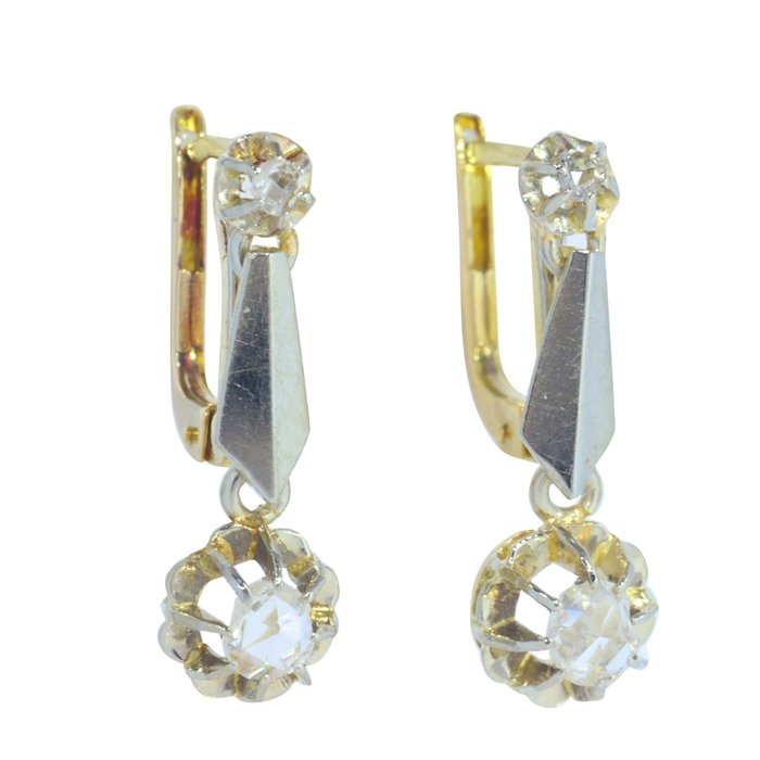 Image 3 of NO RESERVE PRICE - 18 kt. Yellow gold - Earrings Diamond - Vintage 1950's Fifties