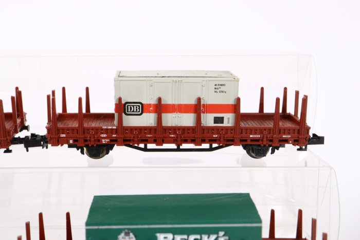 Image 3 of Minitrix, Roco N - Freight carriage - Six stake wagons with cargo - DB
