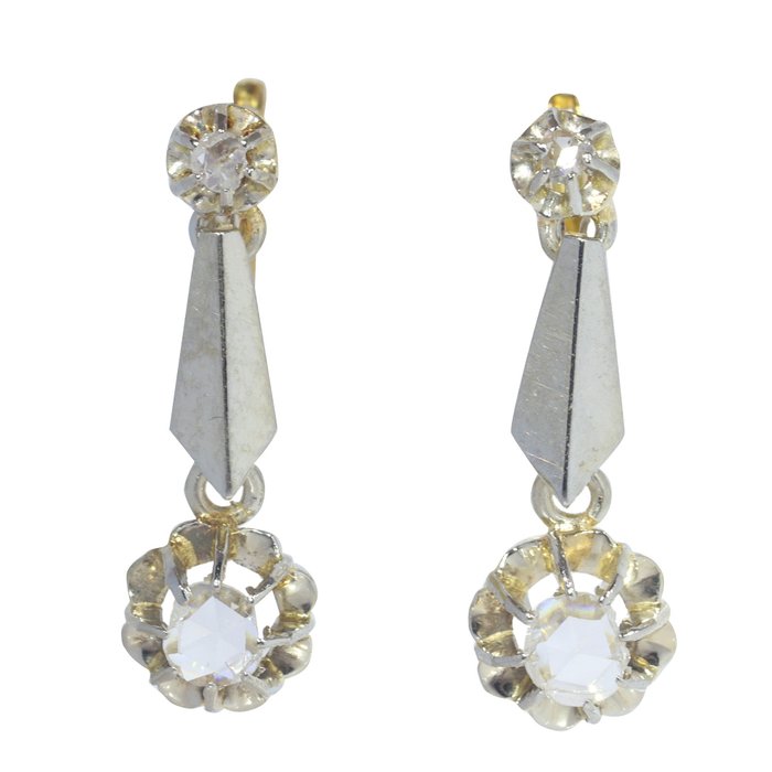 Preview of the first image of NO RESERVE PRICE - 18 kt. Yellow gold - Earrings Diamond - Vintage 1950's Fifties.