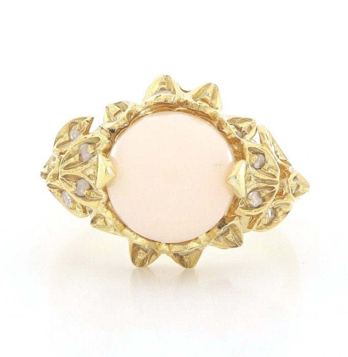 Preview of the first image of "no reserve price" - 9 kt. Silver, Yellow gold - Ring - 9.00 ct Coral - Diamonds.