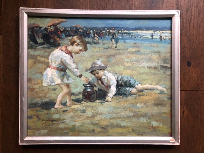 Image 2 of Hollandse school (XX-XXI) - Spelende kinderen op het strand