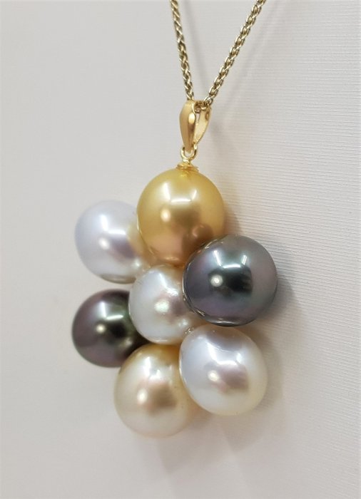 Image 3 of 11mm South Sea and Tahitian Pearls - 18 kt. Yellow gold - Pendant