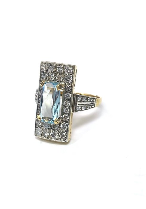 Image 3 of Non reserve price - 14 kt. Silver, Yellow gold - Ring - 1.50 ct Aquamarine - Diamonds