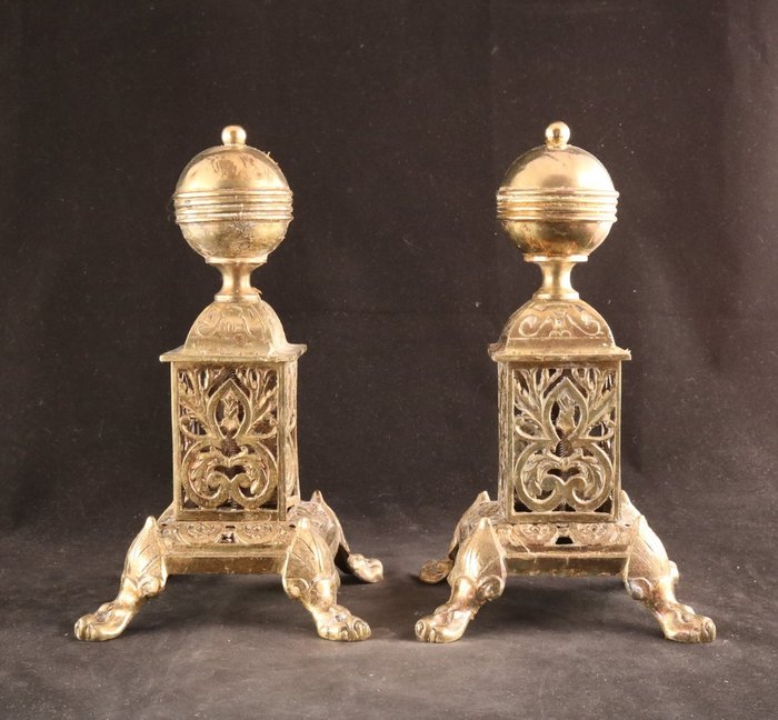 Image 3 of Pair of antique fire goats - Brass - Circa 1900