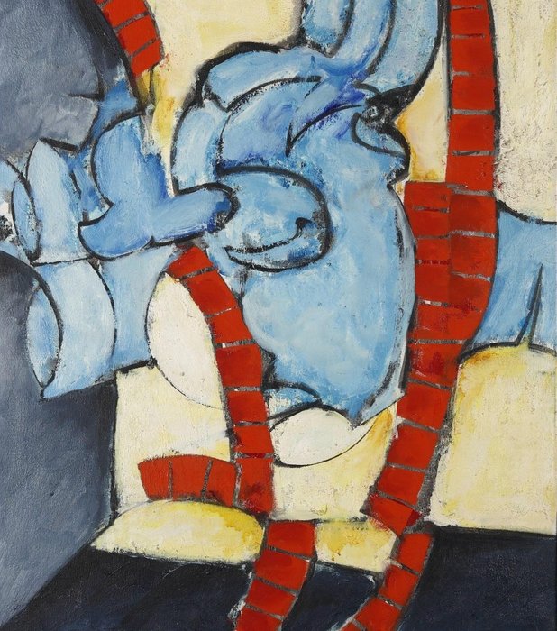 Preview of the first image of Allan Schmidt (1923-1989) - Objet bleu avec des bandes rouges.