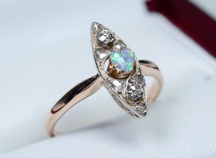 Image 2 of 14 kt. Pink gold - Ring - 0.20 ct Diamonds - Opal Heart