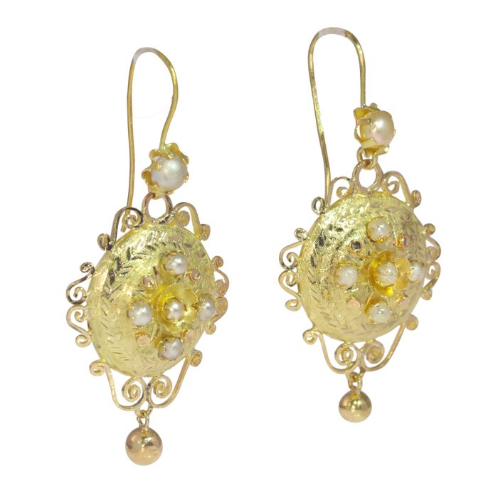 Image 3 of NO RESERVE PRICE - 18 kt. Yellow gold - Earrings - Pearl, Vintage anno 1920