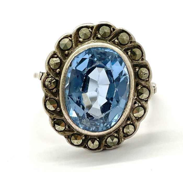 Preview of the first image of 800 Silver - Ring - 6.00 ct Topaz - Marcasite.