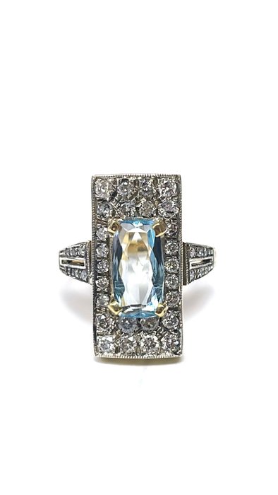 Preview of the first image of Non reserve price - 14 kt. Silver, Yellow gold - Ring - 1.50 ct Aquamarine - Diamonds.