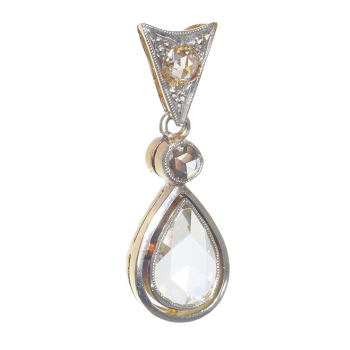 Preview of the first image of NO RESERVE PRICE - 18 kt. Yellow gold - Pendant Diamond - Vintage 1920's Art Deco.