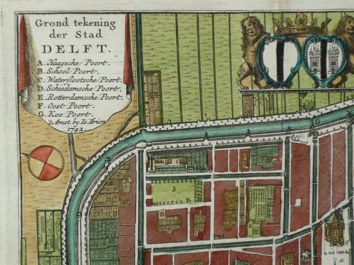 Image 3 of Netherlands, Delft; Isaac Tirion - Grond tekening der stad Delft - 1721-1750
