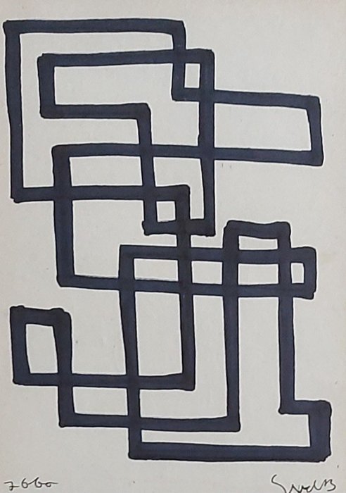 Preview of the first image of Sijbren Siep van den Berg (1913-1998) - Geometrische compositie in zwart.