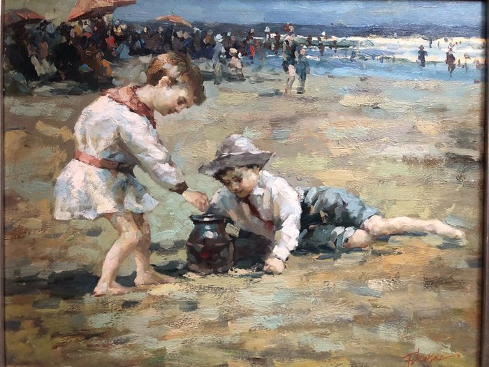 Image 3 of Hollandse school (XX-XXI) - Spelende kinderen op het strand