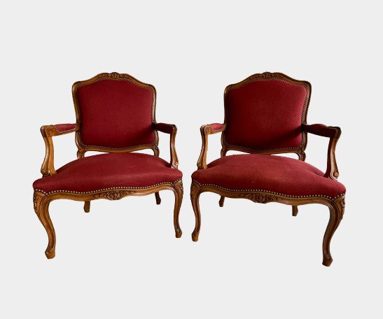 Preview of the first image of Armchair (2) - Louis XV Style - Wood - 20th century.