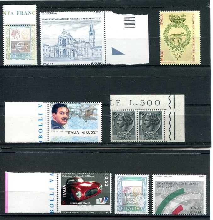 Preview of the first image of Italian Republic 1953/2007 - Lot of Italian Republic varieties - Sassone 710, 2581, 2582, 2678, 270.