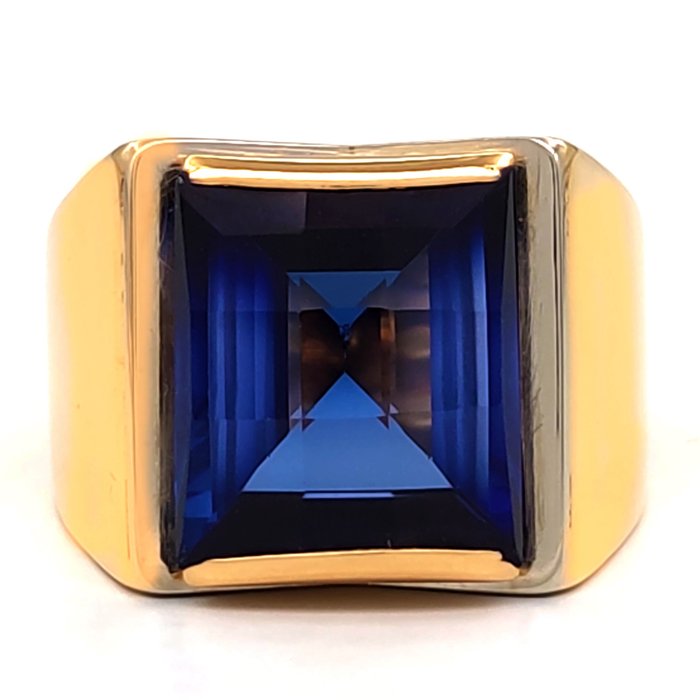 Preview of the first image of 18 kt. Yellow gold - Ring - Blue stone.
