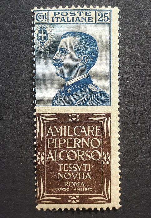 Preview of the first image of Italy Kingdom 1924/1925 - Advertising pieces, Piperno 25 c. brown azure - Sassone N.6.