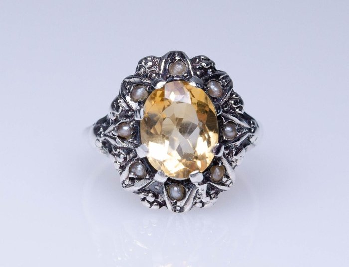 Image 2 of 830 Silver - Ring - Citrine (tested) - Orient pearls