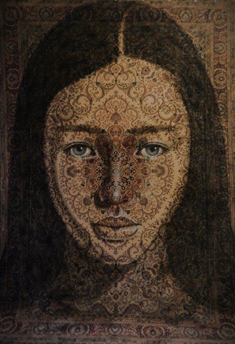 Preview of the first image of Jacqueline Klein Breteler - Portrait on a real vintage Persian carpet.