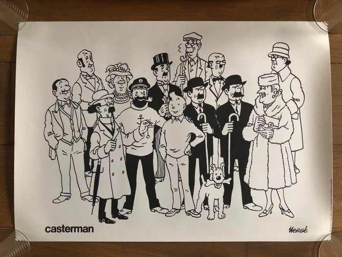 Preview of the first image of Tintin - Affiche publicitaire Casterman - "La famille Hergé" - (1976).