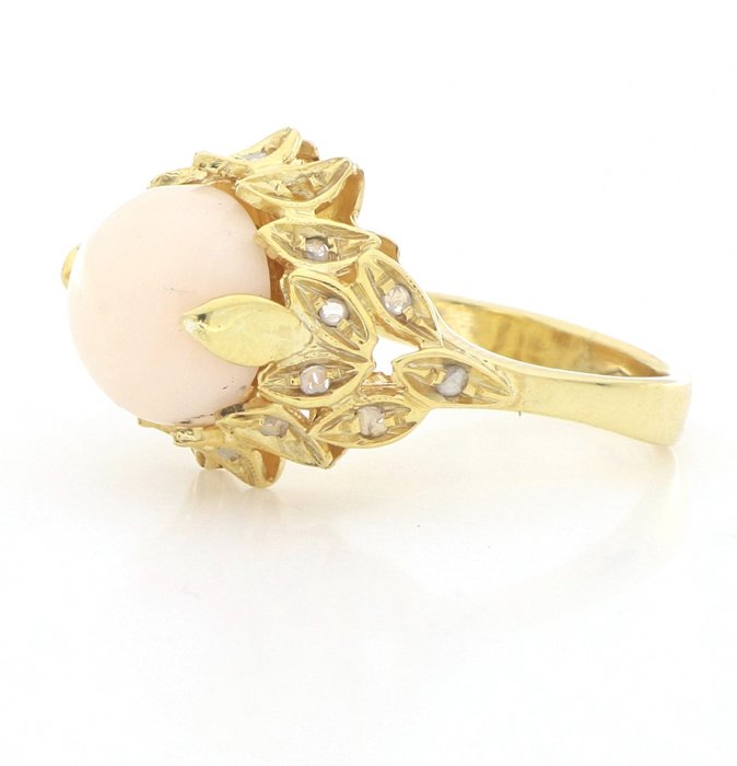 Image 3 of "no reserve price" - 9 kt. Silver, Yellow gold - Ring - 9.00 ct Coral - Diamonds
